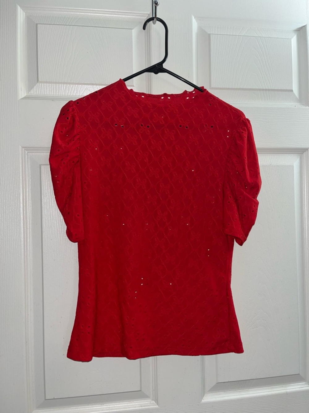 Red Eyelet Puff Sleeve Top - Picture 2 of 2